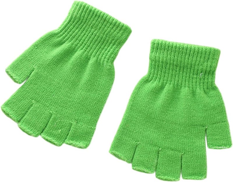 XF Boys' and Girls' Solid Knitted Half Finger Mittens Typing Gloves, Small - Image 1